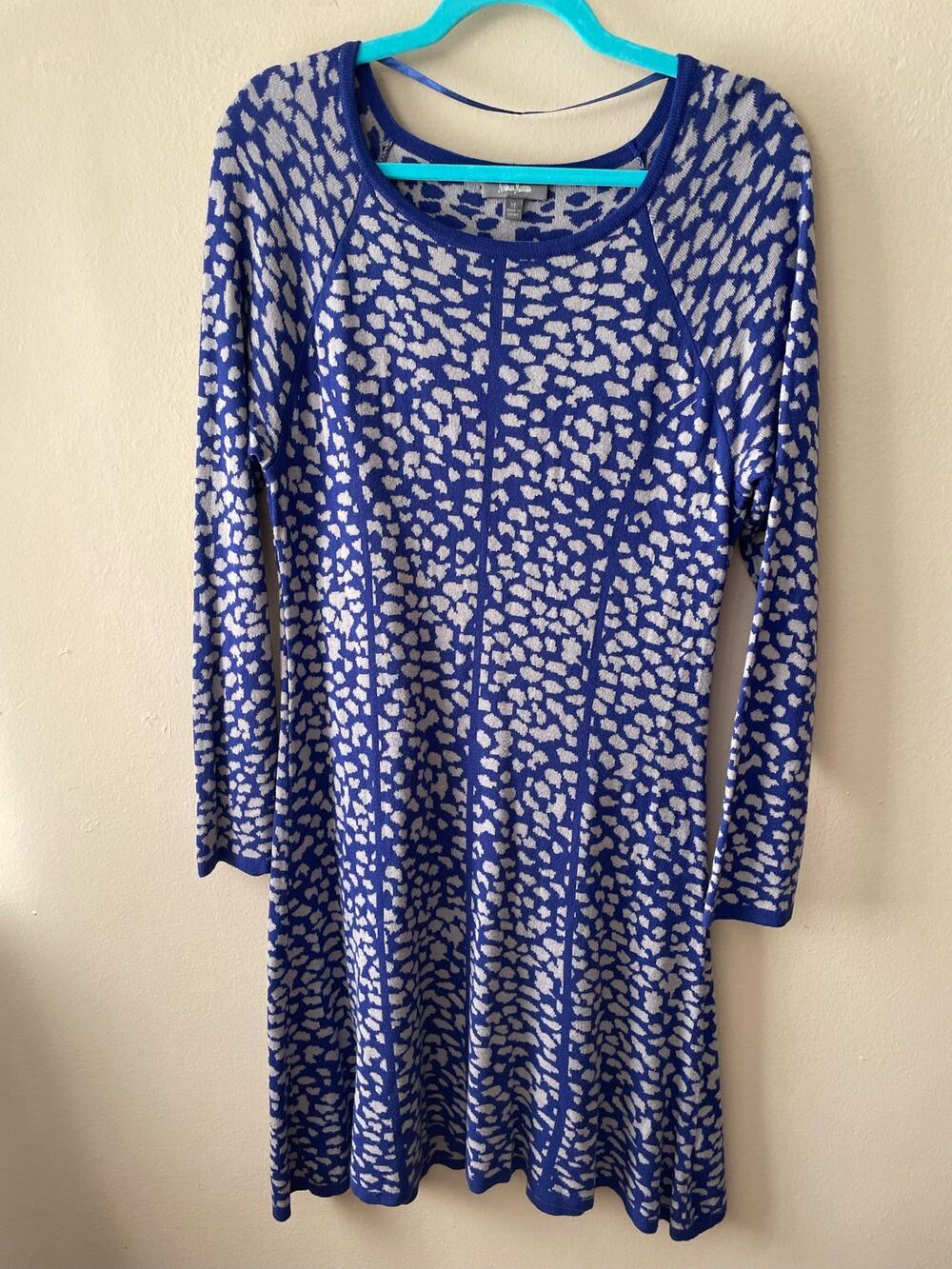 Neiman Marcus Blue Leopard Animal Print Sweater Dress Size XL